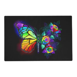 Rainbow flower butterfly placemat