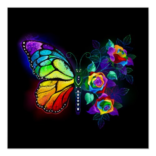 Rainbow flower butterfly poster