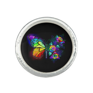 Rainbow flower butterfly ring