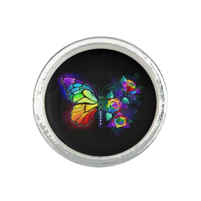 Rainbow flower butterfly ring (Front)