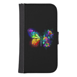 Rainbow flower butterfly galaxy s4 wallet case