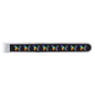 Rainbow flower butterfly silver finish tie bar