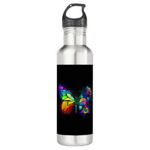 Rainbow flower butterfly stainless steel water bottle