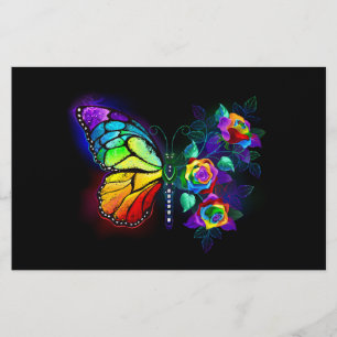 Rainbow flower butterfly stationery