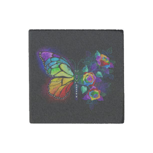 Rainbow flower butterfly stone magnet