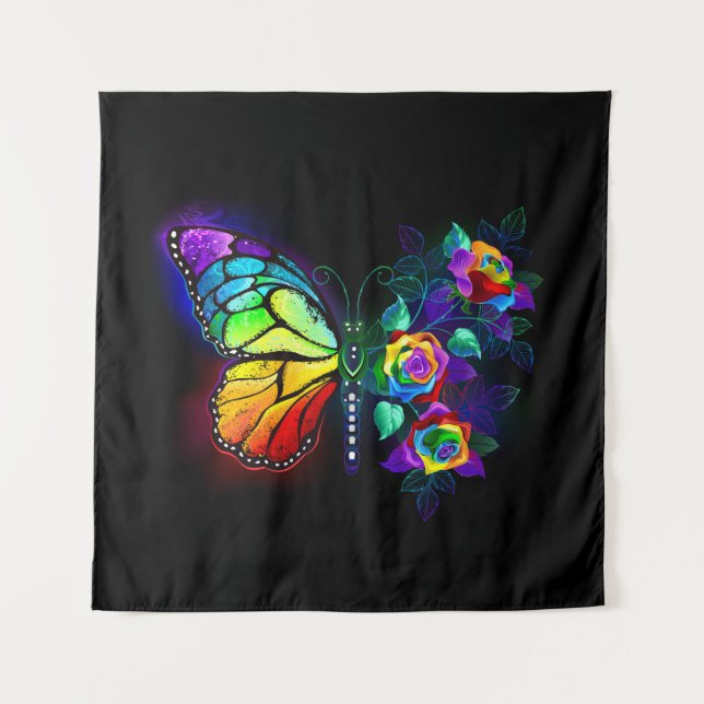 Rainbow flower butterfly tapestry (Front)