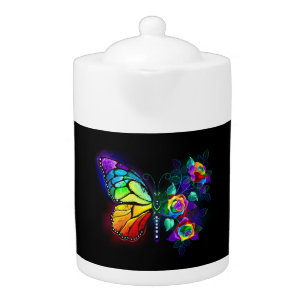 Rainbow flower butterfly teapot