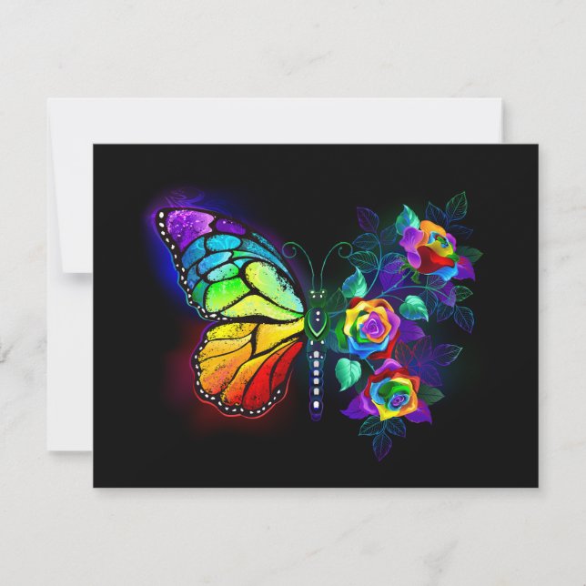 Rainbow flower butterfly thank you card (Front)