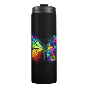 Rainbow flower butterfly thermal tumbler