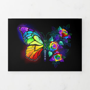 Rainbow flower butterfly Tri-Fold card