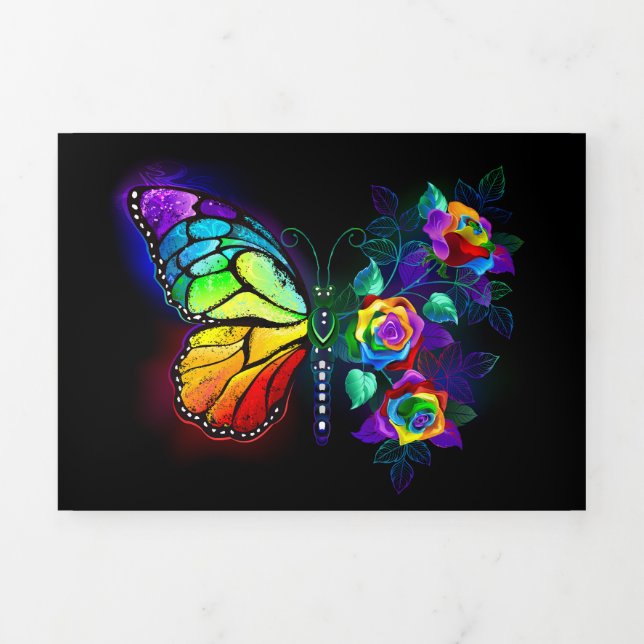 Rainbow flower butterfly Tri-Fold holiday card (Cover)