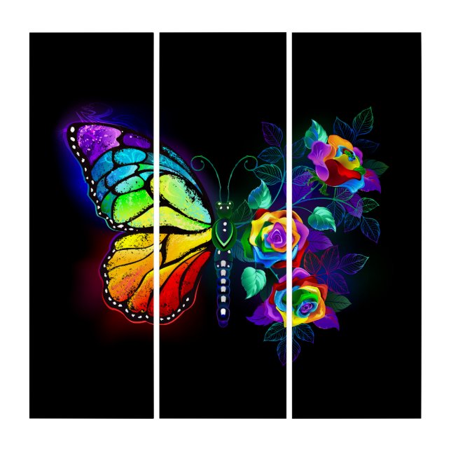 Rainbow flower butterfly triptych (Front)