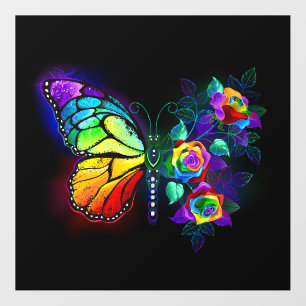 Rainbow flower butterfly wall decal