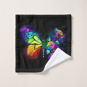 Rainbow flower butterfly wash cloth
