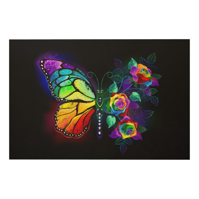 Rainbow flower butterfly wood wall art (Front)