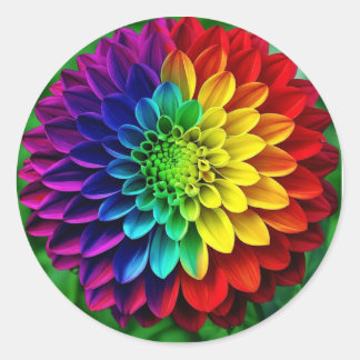 Rainbow Flower- Colorful Dahlia Classic Round Sticker