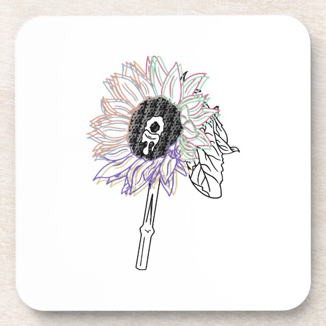 Rainbow Flower Funky Art Beverage Coaster (Front)
