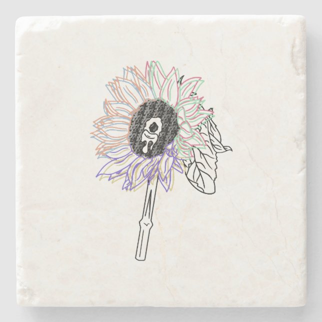 Rainbow Flower Funky Art Stone Coaster (Front)