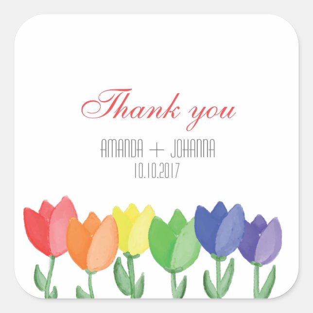 Rainbow FLOWER GAY Lesbian  Thank you favor Square Sticker (Front)