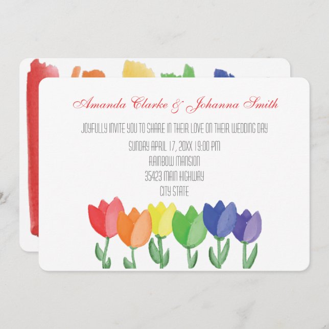 Rainbow FLOWER GAY Lesbian Wedding Card (Front/Back)