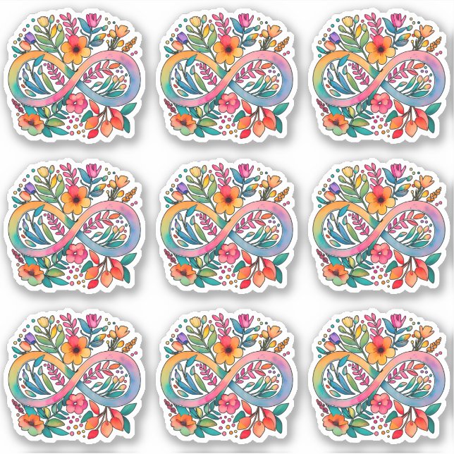 Rainbow Flower Infinity Symbol | Autism Acceptance Sticker (Front)