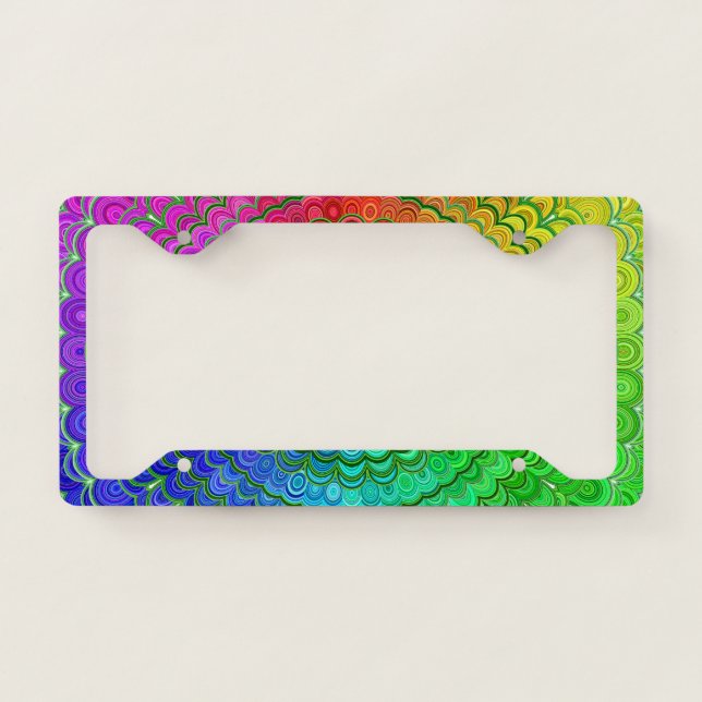 Rainbow Flower Mandala License Plate Frame (Front)