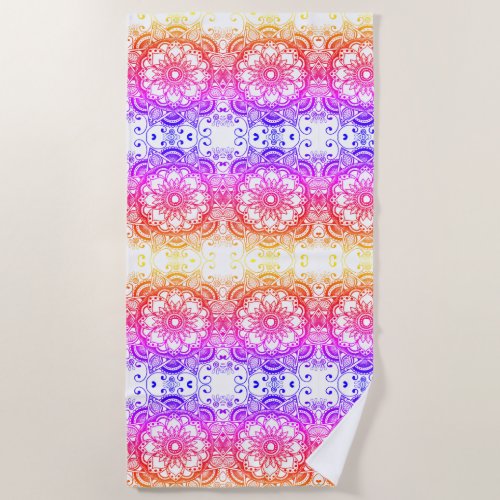 Rainbow Flower Mandala Pattern 2 Beach Towel