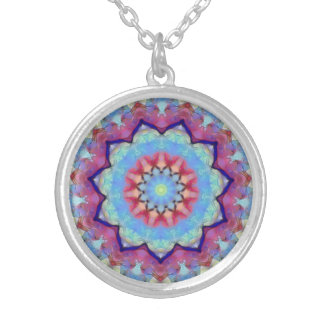 Rainbow Flower Mandala Round Pendant Necklace
