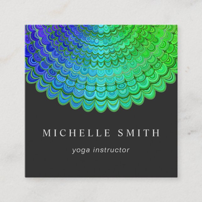 Rainbow Flower Mandala Square Business Card (Front)