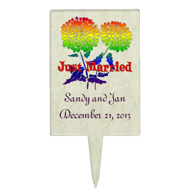 Rainbow Flower Marriage Cake Topper (Front)