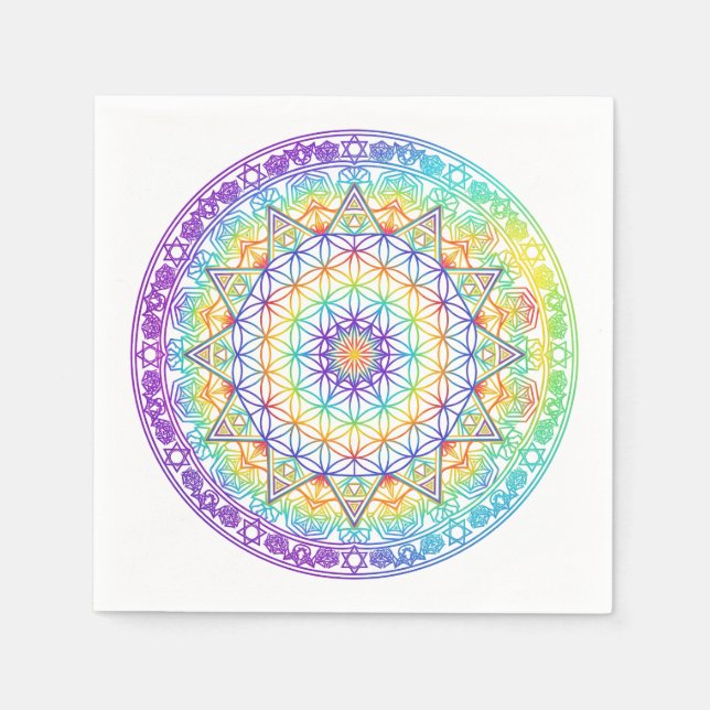 Rainbow Flower of Life Mandala Napkins (Front)