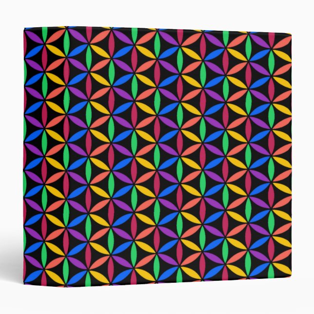 Rainbow Flower of Life Pattern 3 Ring Binder (Front/Spine)