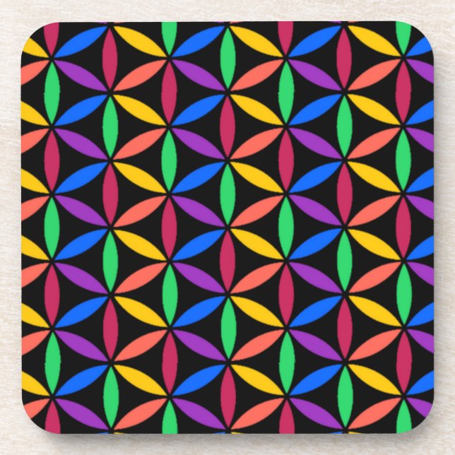 Rainbow Flower of Life Pattern Beverage Coaster (Front)