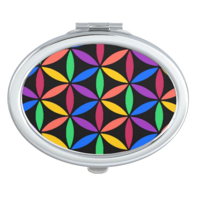 Rainbow Flower of Life Pattern Compact Mirror (Front)
