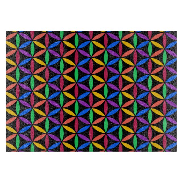 Rainbow Flower of Life Pattern Cutting Board (Front)
