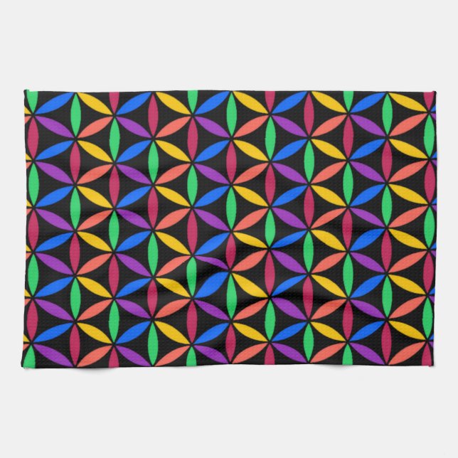 Rainbow Flower of Life Pattern Kitchen Towel (Horizontal)