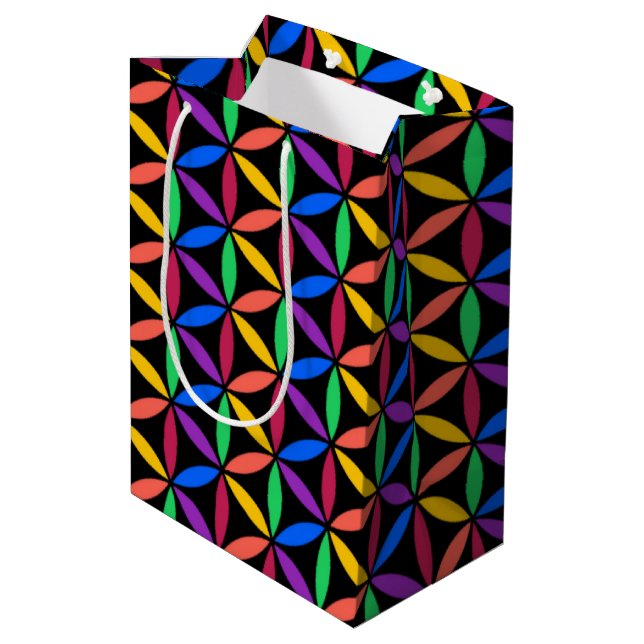 Rainbow Flower of Life Pattern Medium Gift Bag (Back Angled)