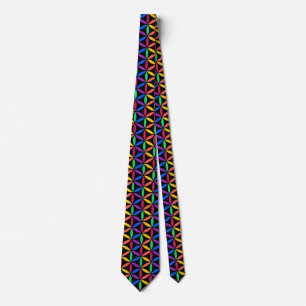 Rainbow Flower of Life Pattern Neck Tie