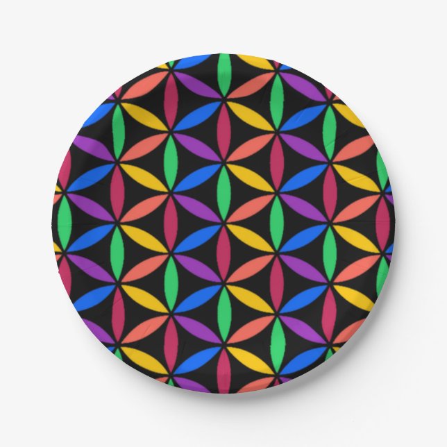 Rainbow Flower of Life Pattern Paper Plates (Front)