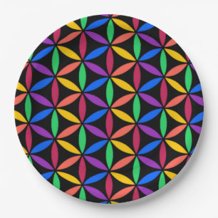 Rainbow Flower of Life Pattern Paper Plates