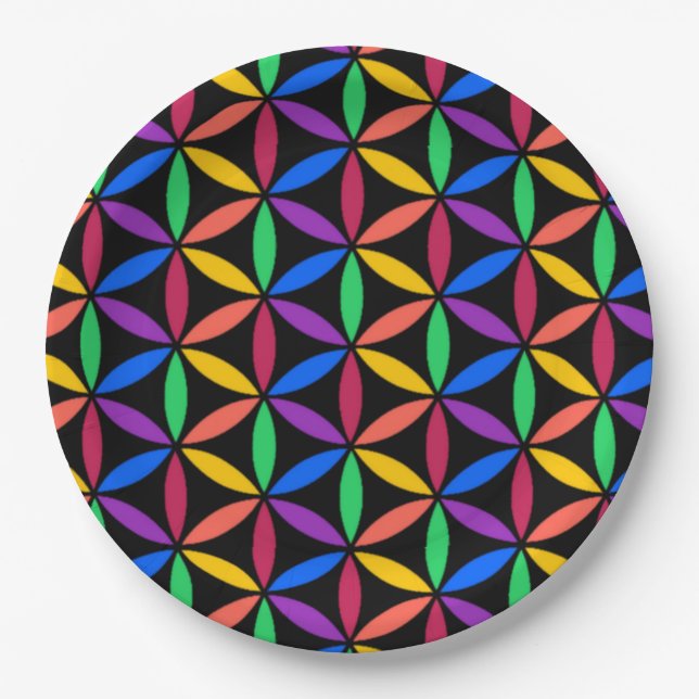 Rainbow Flower of Life Pattern Paper Plates (Front)
