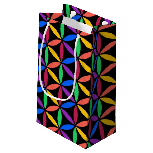 Rainbow Flower of Life Pattern Small Gift Bag (Back Angled)