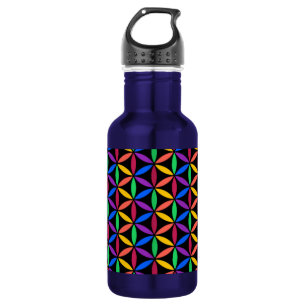 Rainbow Flower of Life Pattern Stainless Steel Water Bottle