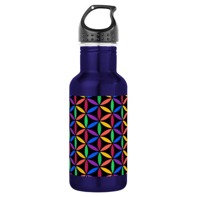 Rainbow Flower of Life Pattern Stainless Steel Water Bottle (Front)