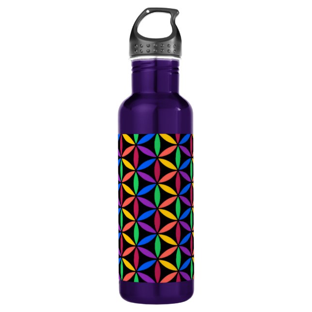 Rainbow Flower of Life Pattern Stainless Steel Water Bottle (Front)