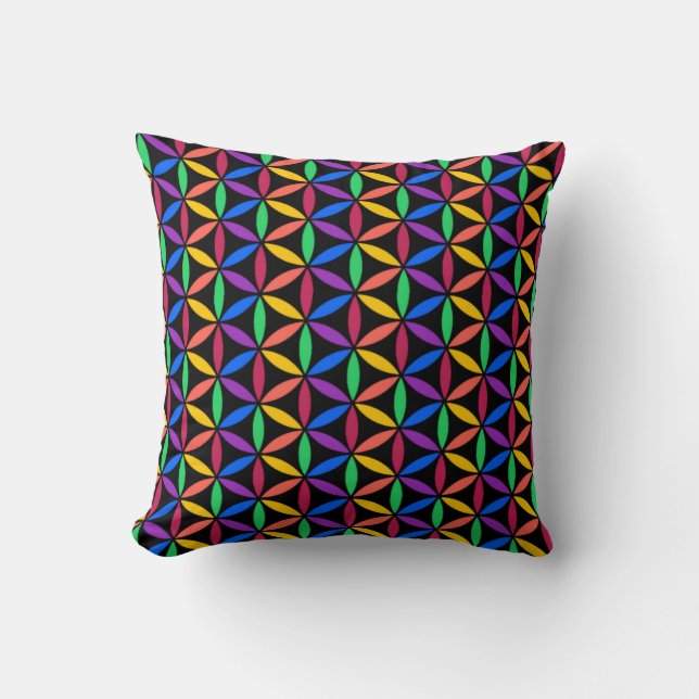 Rainbow Flower of Life Pattern Throw Pillow (Front)