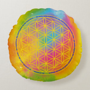 Rainbow Flower of Life Positive Affirmations Pillo Round Pillow
