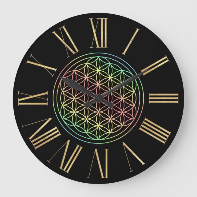Rainbow Flower of Life Sacred Geometry Large Clock (Front)