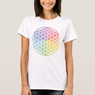 Rainbow Flower of Life Sacred Geometry T-Shirt