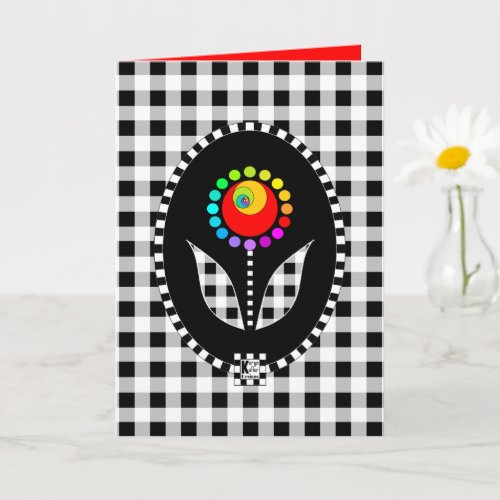 Rainbow Flower on Buffalo Plaid Card